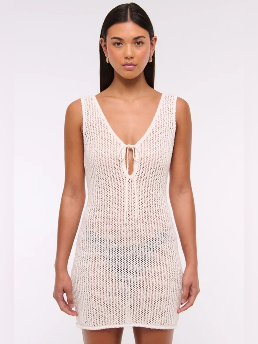 Abercrombie & Fitch Knit Tie-Front Swim Cover-Up in Cream